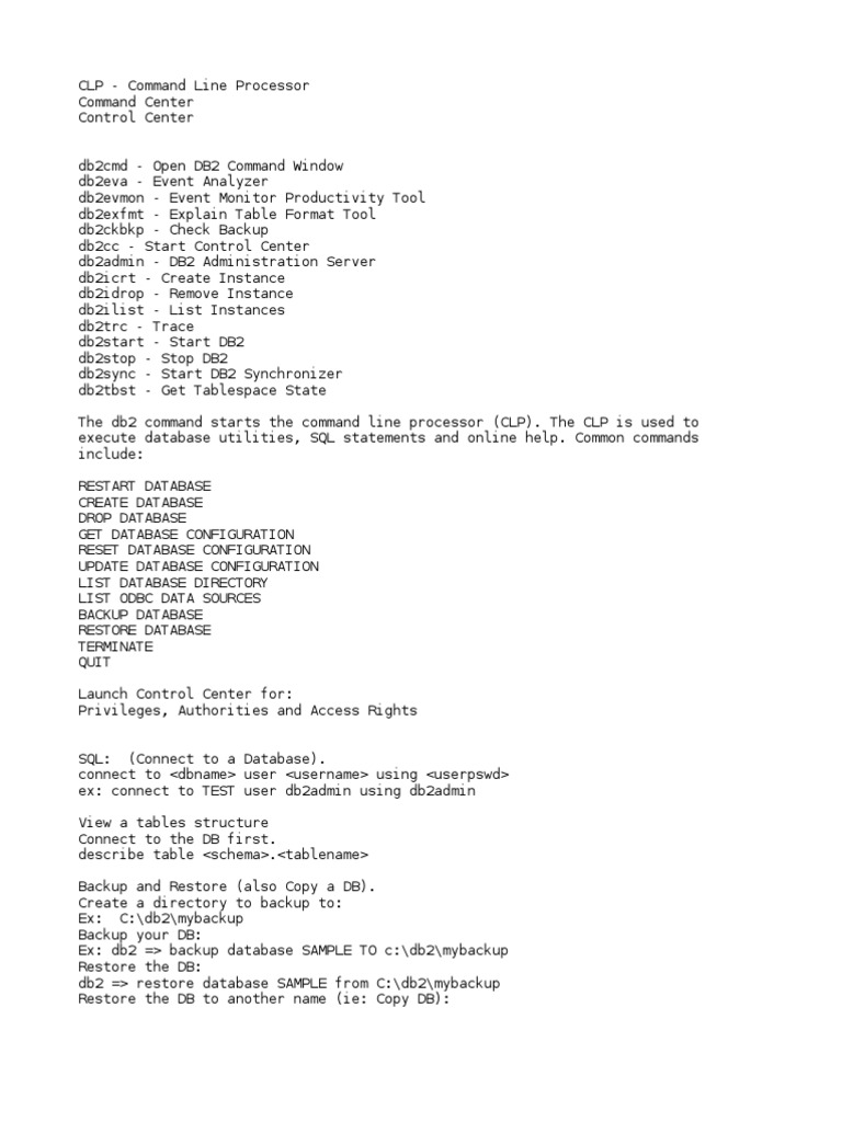 DB2 Command List PDF