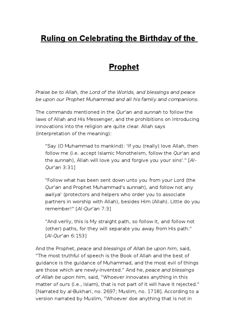 Ruling on Celebrating the Prophet's Birthday An Analysis of the