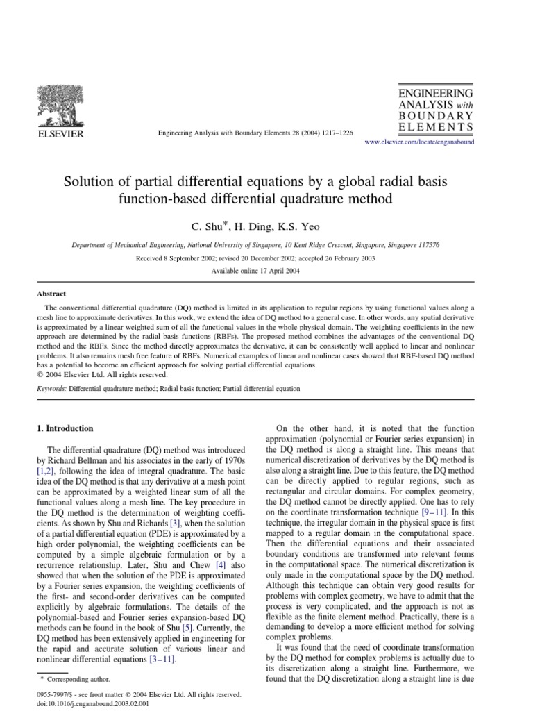 RBF-Based Differential Quadrature Method | PDF | Partial Differential ...