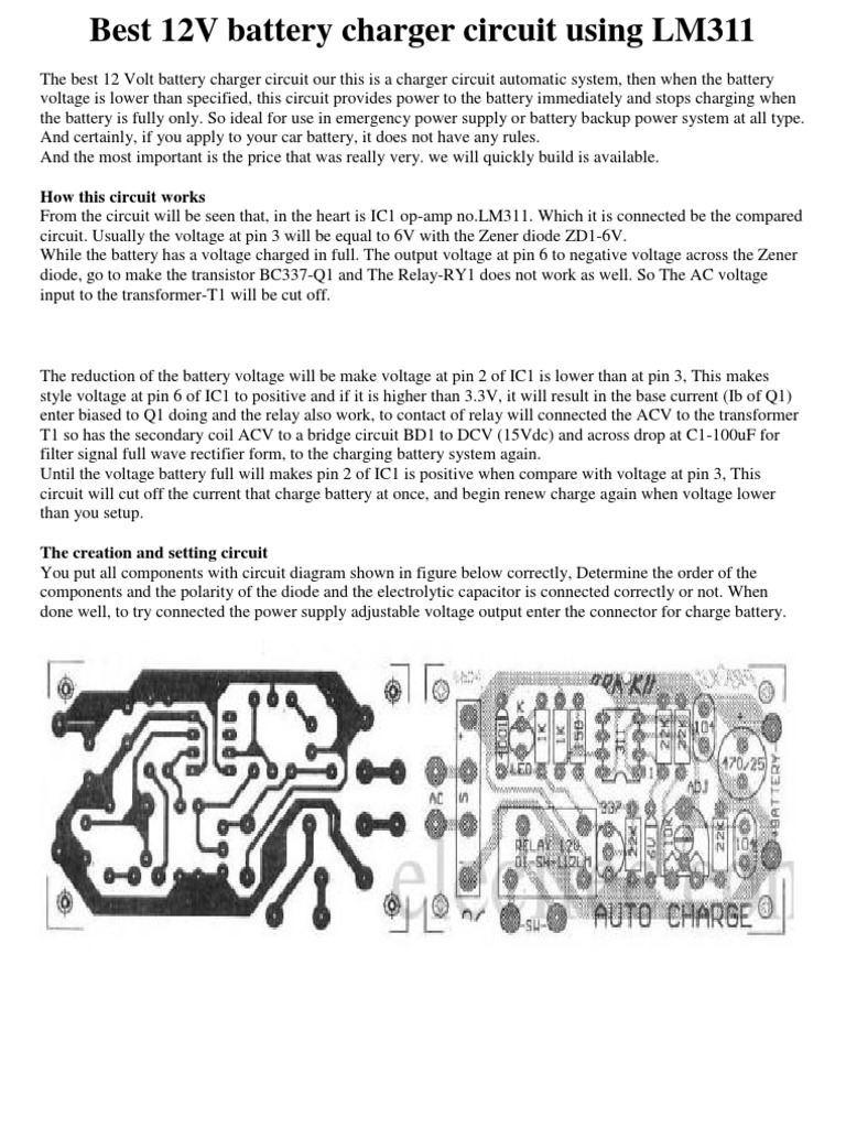 Best 12V Battery Charger Circuit Using LM311 PDF Battery Charger