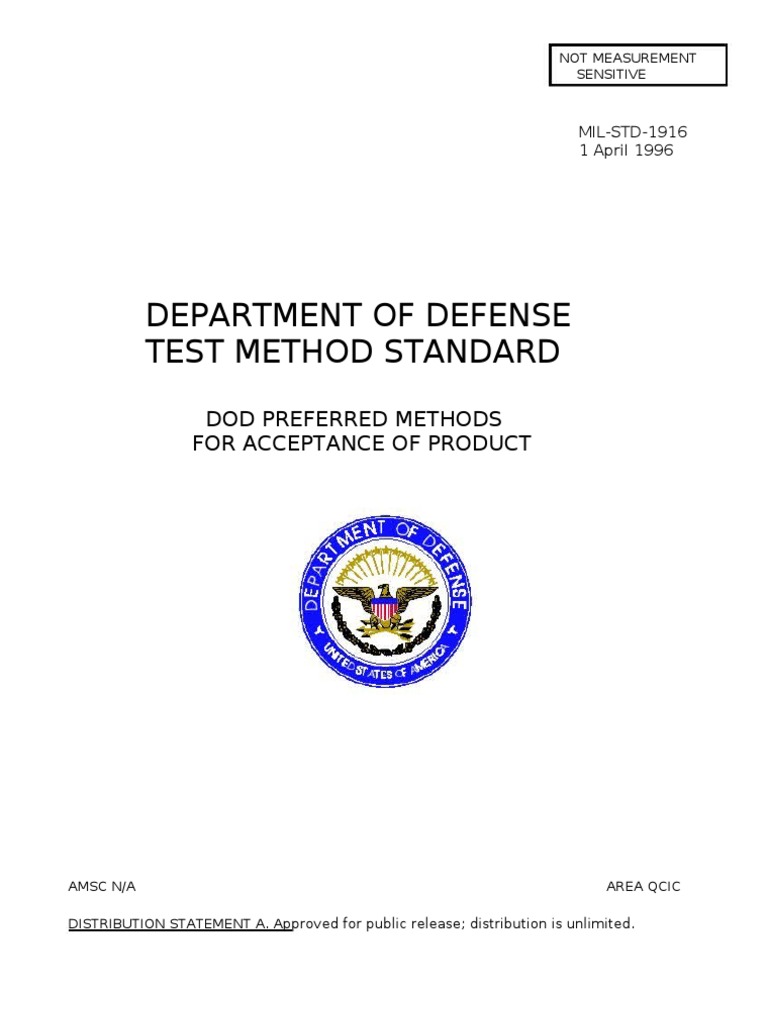 Mil std 1916 | Quality Management System | Sampling (Statistics)