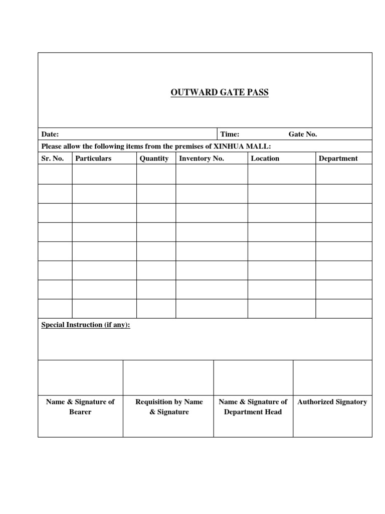Outward Gate Pass
