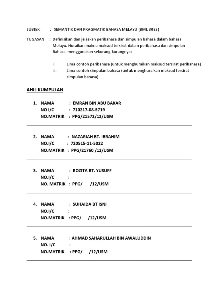 Assigment Peribahasa Sem 3