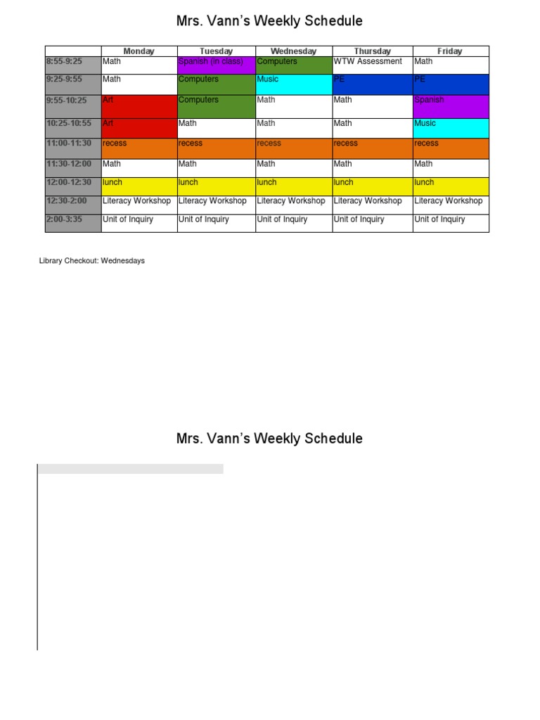 Mrs. Vann's Weekly Class Schedule | PDF | Language Arts & Discipline
