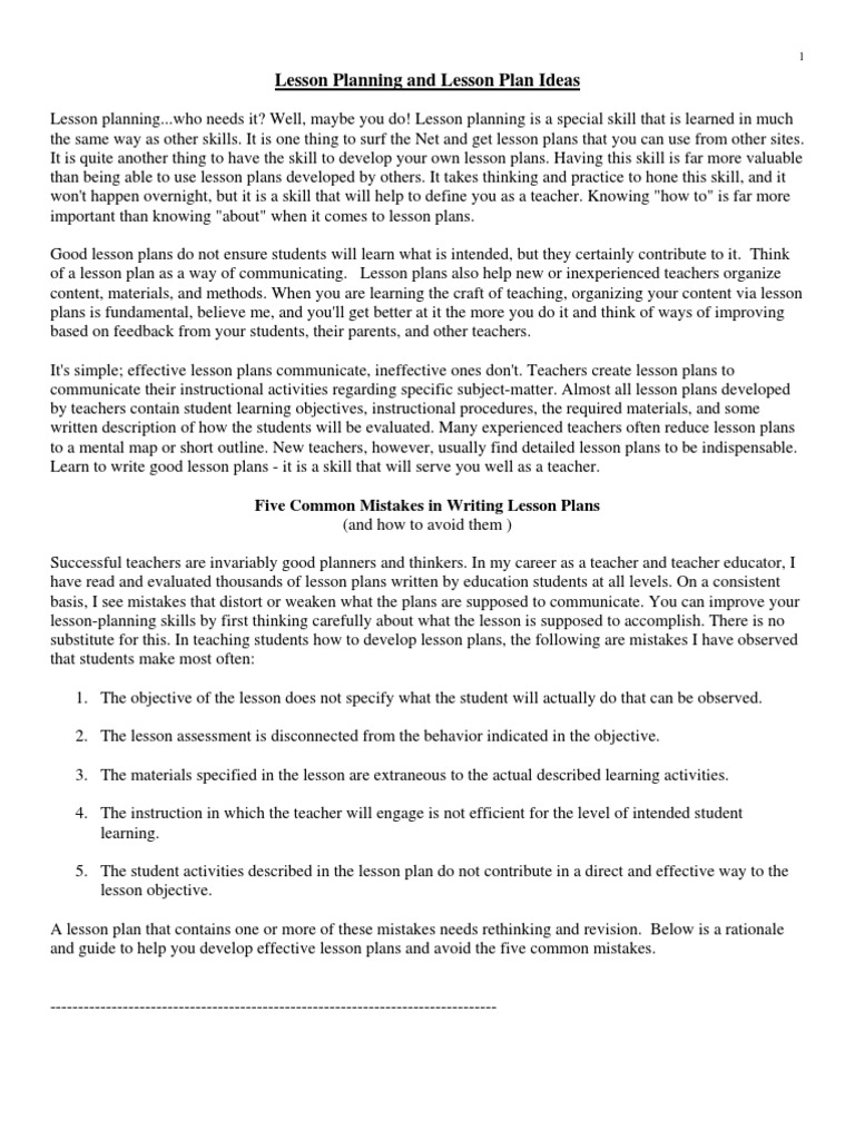 Lesson Planning and Lesson Plan Ideas | PDF