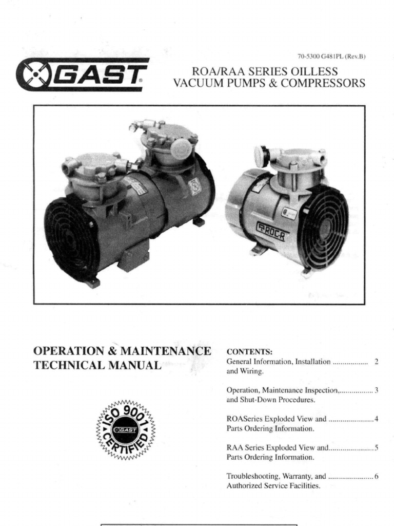 Gast ROA RAA Series Oilless Vacuum Pump | PDF | Fuse (Electrical
