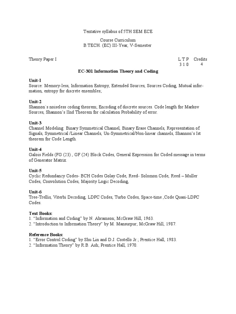EC-301 Information Theory and Coding Unit-I | PDF | Antenna (Radio ...