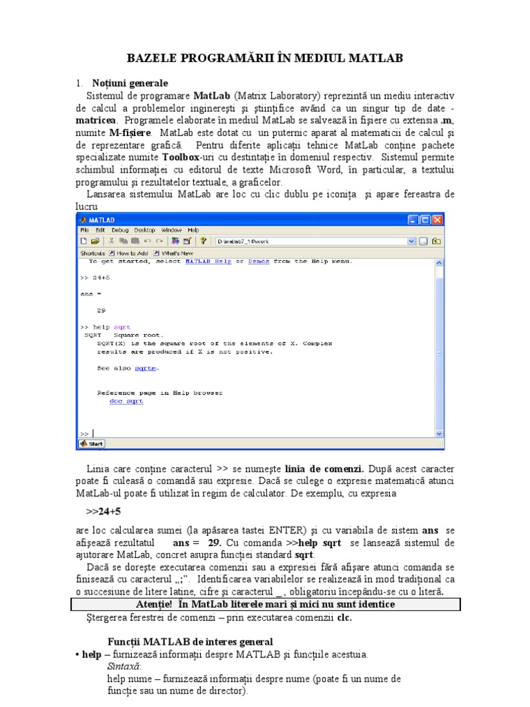 Bazele Programari in Matlab | PDF