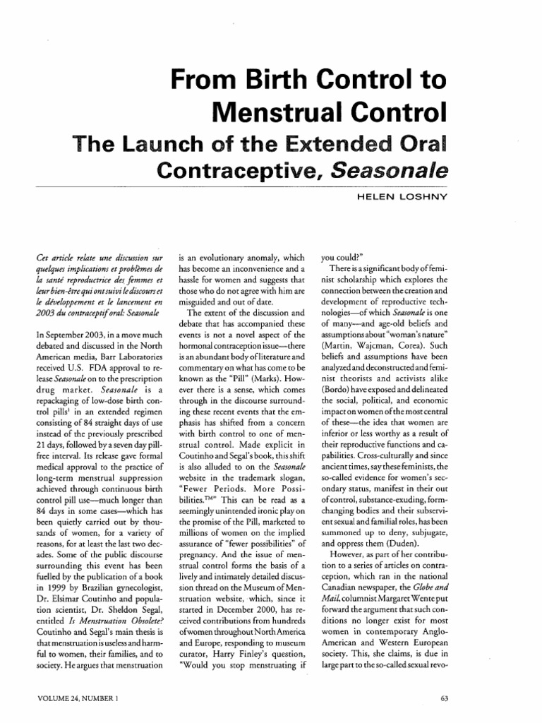 From Birth Control To Menstrual ControlThe Launch of The Extended Oral