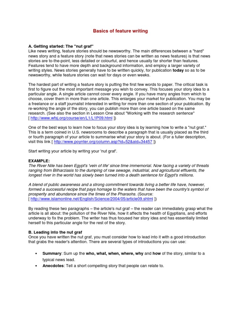 Basics of Feature Writing | PDF | News | Egypt