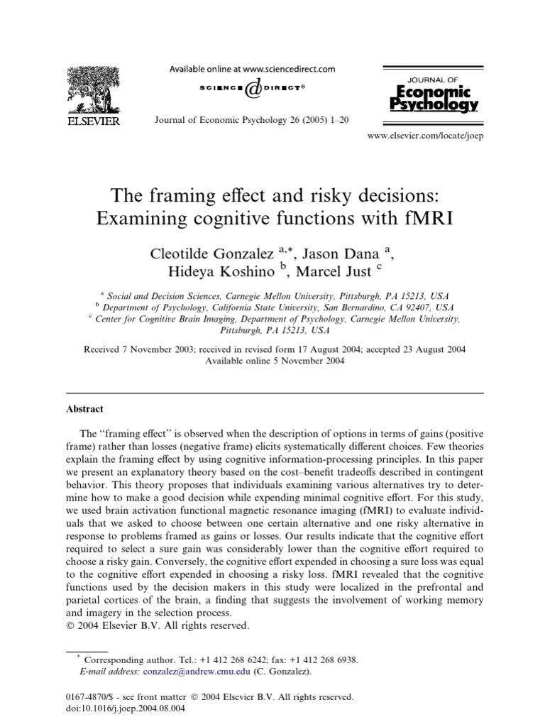 The Framing Effect and Risky Decisions | PDF | Framing (Social Sciences ...