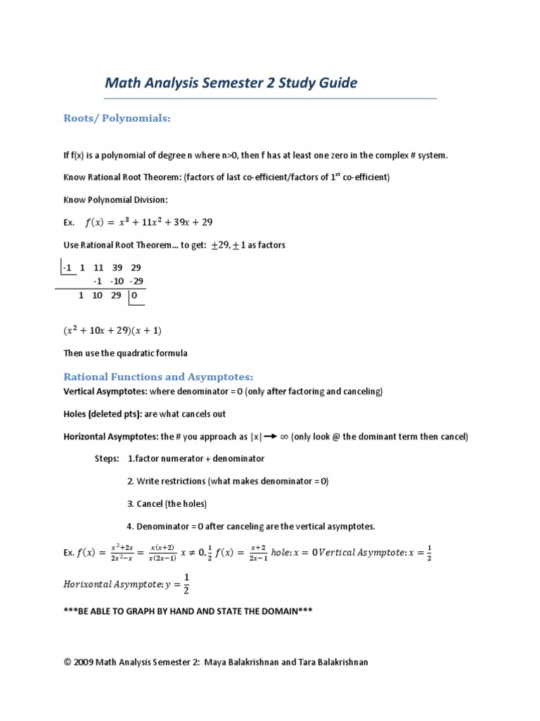 Math Analysis Semester 2 Study Guide PDF Version Logarithm