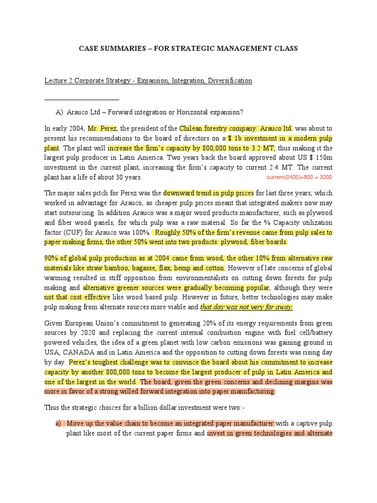 Arauco Ltd: Strategic Growth Options | PDF | Paper | Economies Of Scale