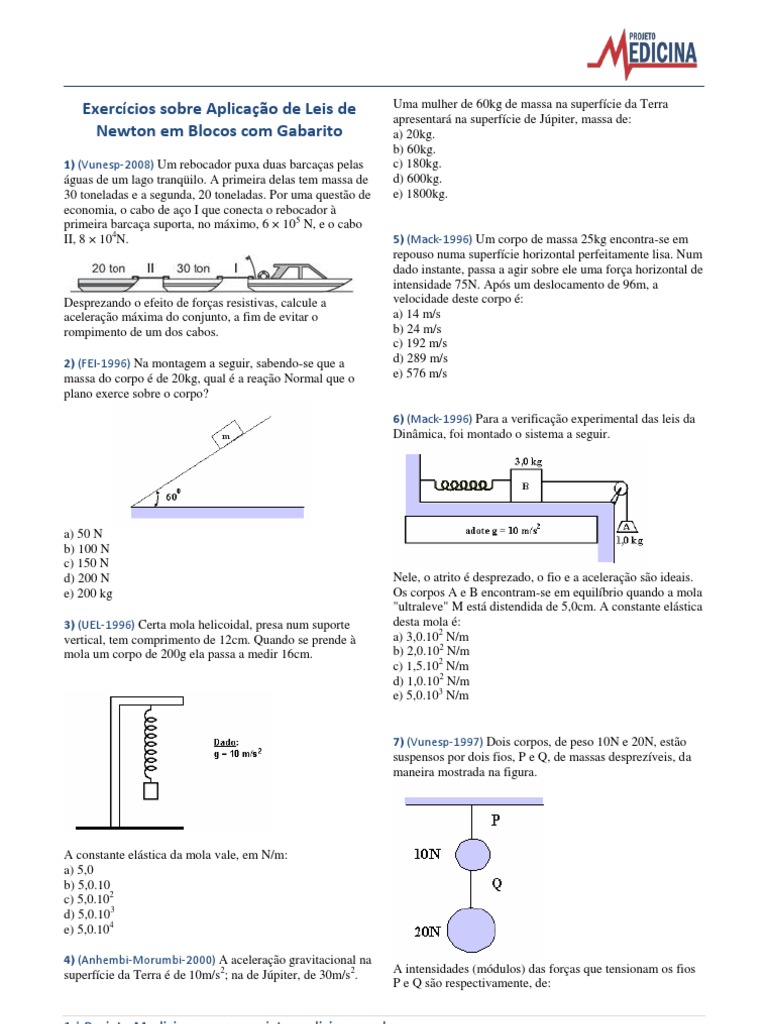 Exercícios De Física Resolvidos Leis De Newton