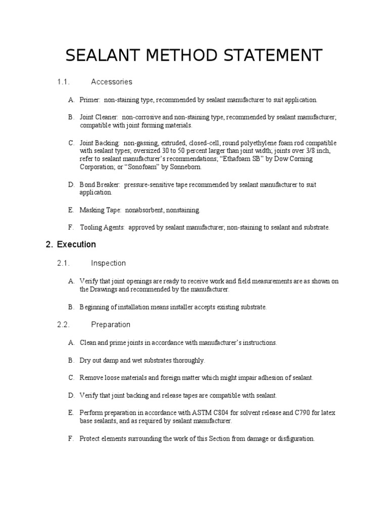 Sealant Method Statement PDF Industries Industrial Processes