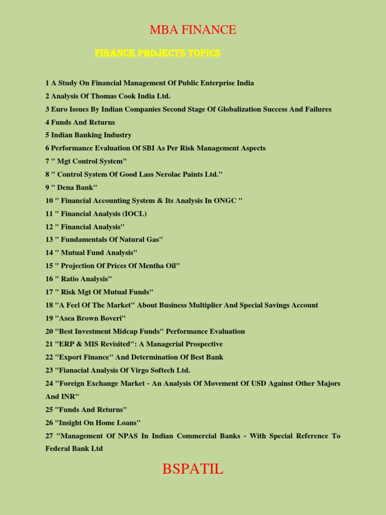 MBA Finance Project Topics Overview | PDF