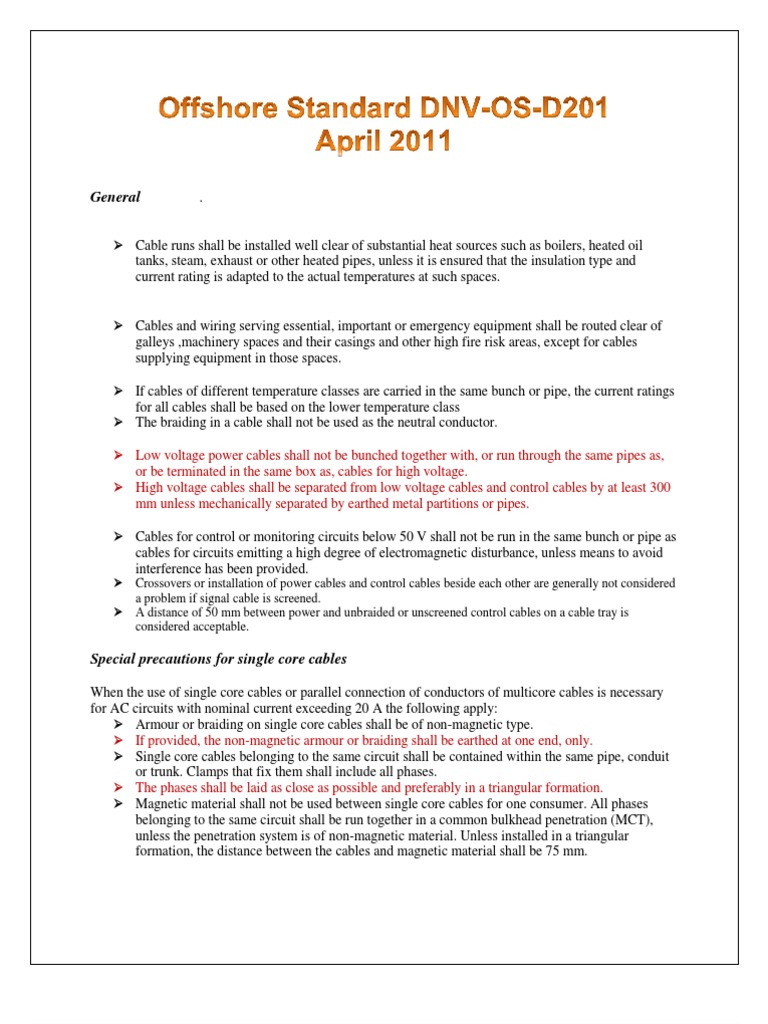 DNV Standard For Cable Laying | PDF | Cable | Electrical Wiring