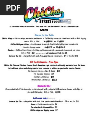 Chicha Street Food Menu