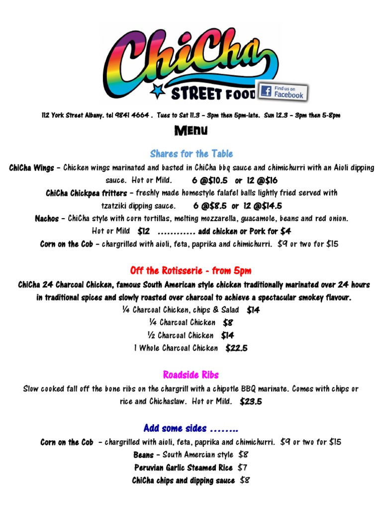 ChiCha Restaurant Menu Overview | PDF | Burrito | Grilling