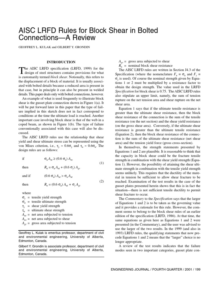 AISC Block Shear in Bolted Connections | PDF | Strength Of Materials ...