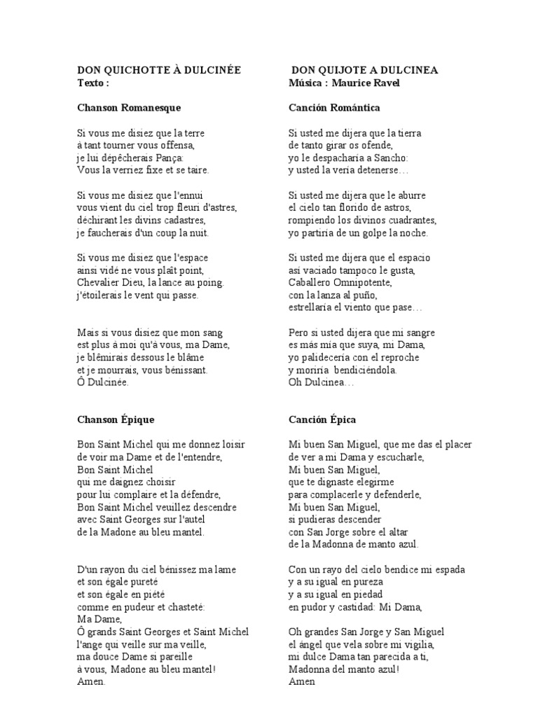 Don Quichotte à Dulcinée : Chansons et Poèmes | PDF | Compositions ...