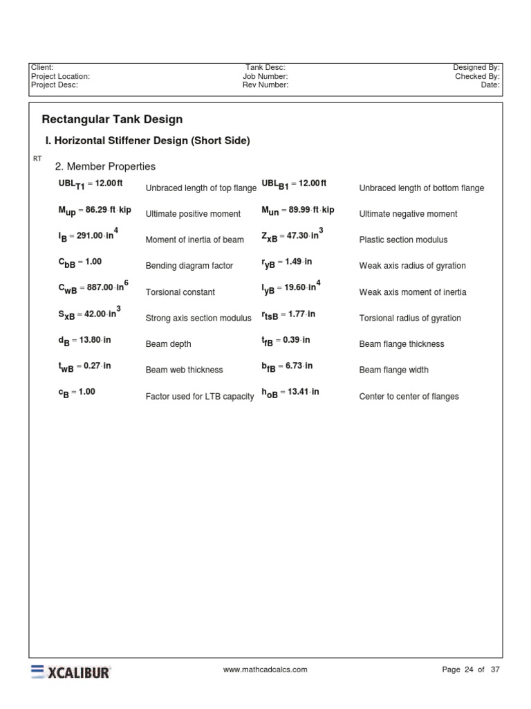 Rectangular Tank Design Calculations | PDF | Science & Mathematics