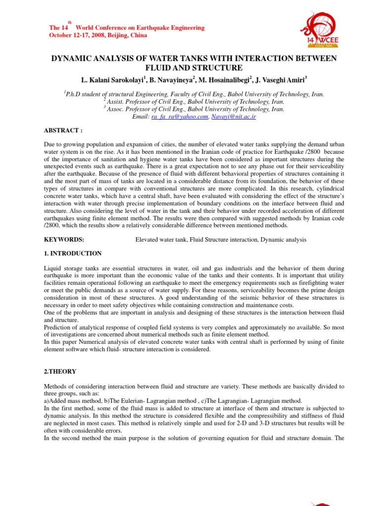 Dynamic Analysis of Water Tanks in Quakes | PDF | Normal Mode ...