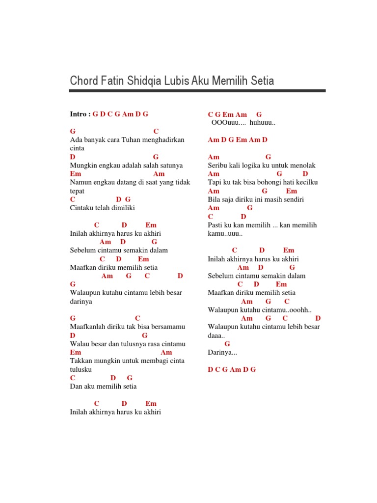 Chord Fatin Shidqia Lubis Aku Memilih Setia