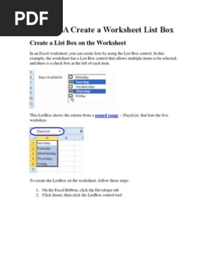 Excel VBA Create a Worksheet List Box