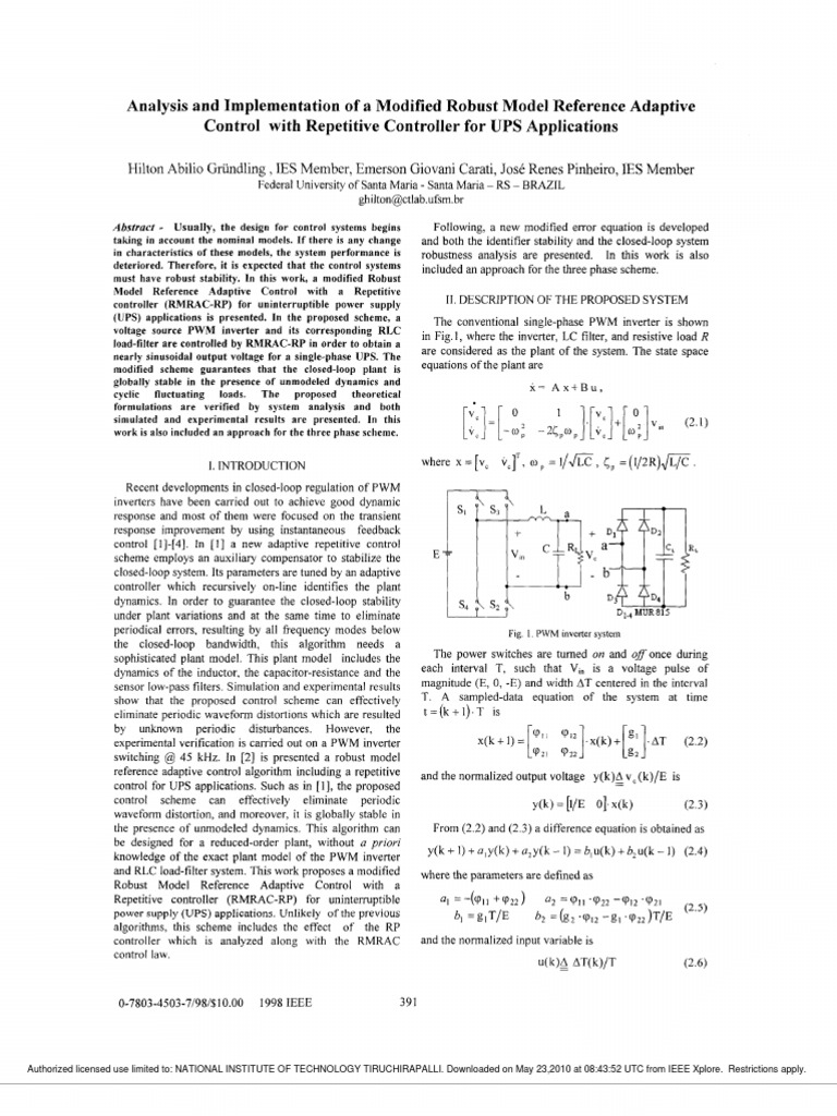 Analysis and Implementation of A Modified Robust Model Reference ...