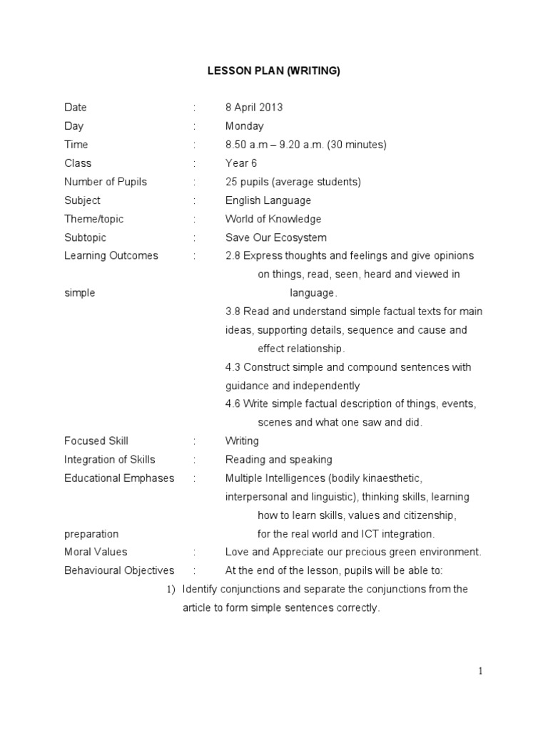 Year 6: Writing on Ecosystems | PDF | Lesson Plan | Communication