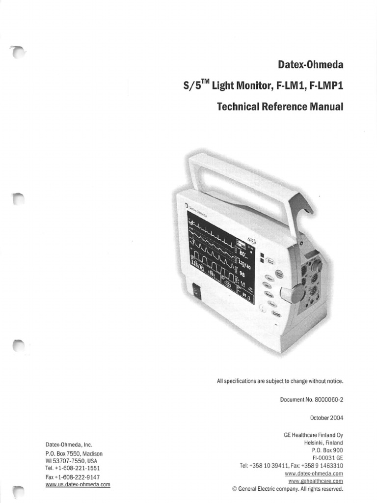 DatexOhmeda S5 Light Monitor Technical Reference Manual PDF