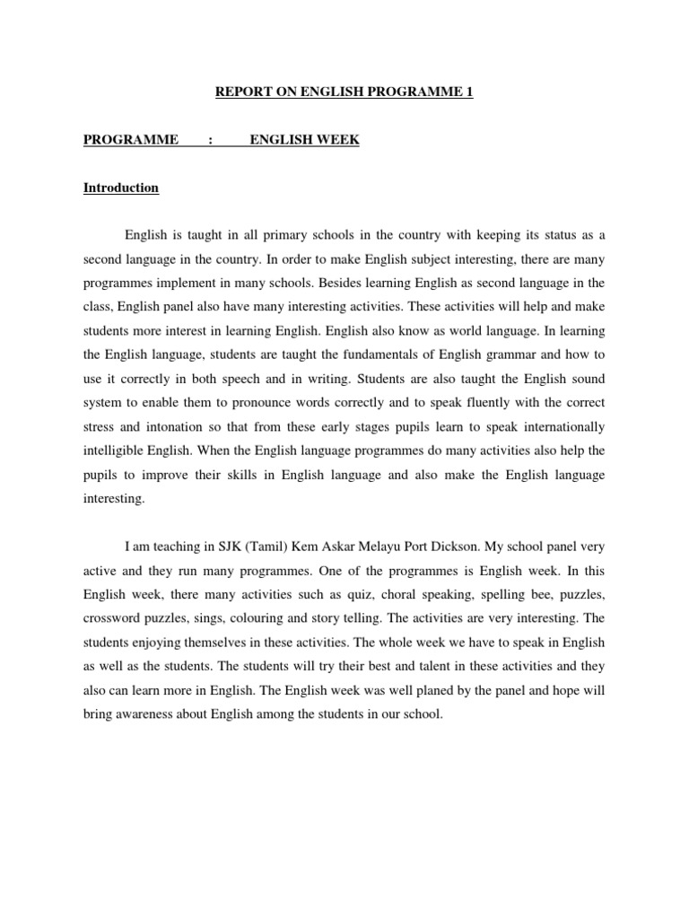 A Report on the Implementation of an English Week Programme to Promote