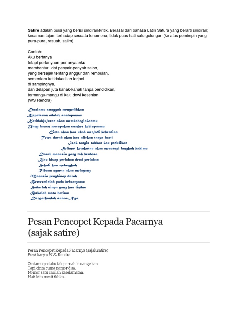 Kumpulan Puisi Satire