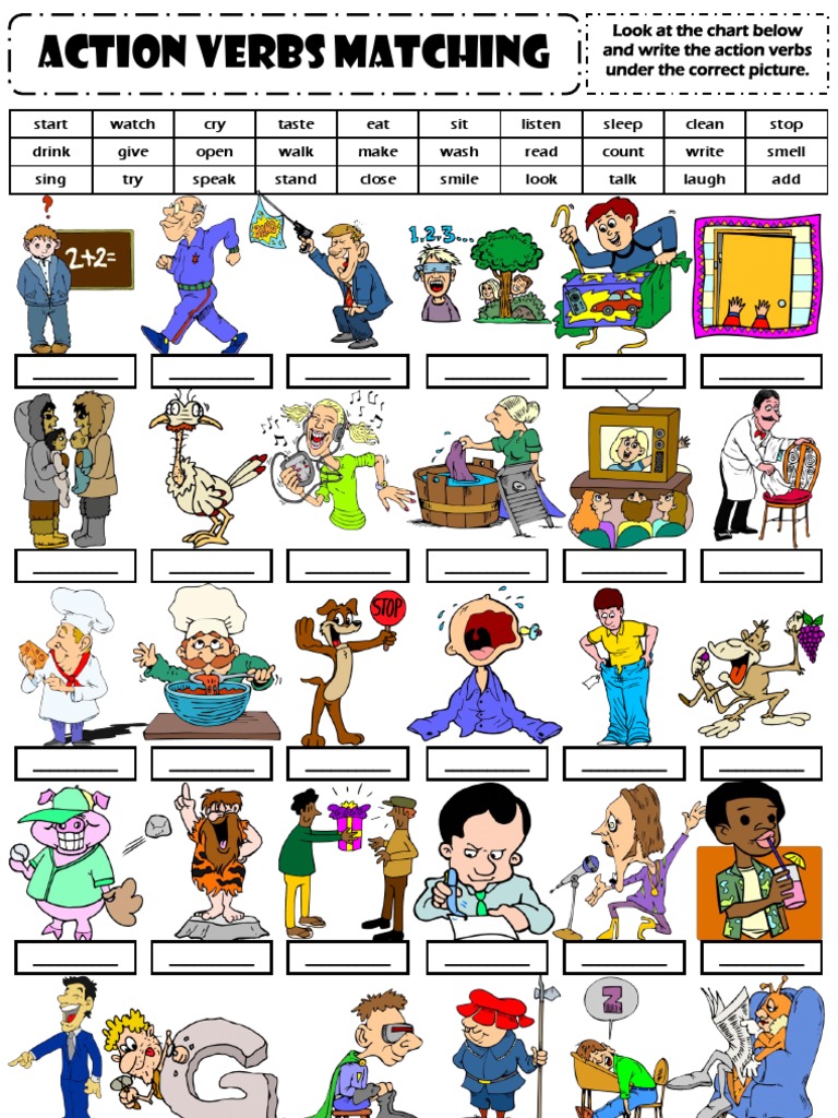 action verbs vocabulary matching exercise worksheet pdf