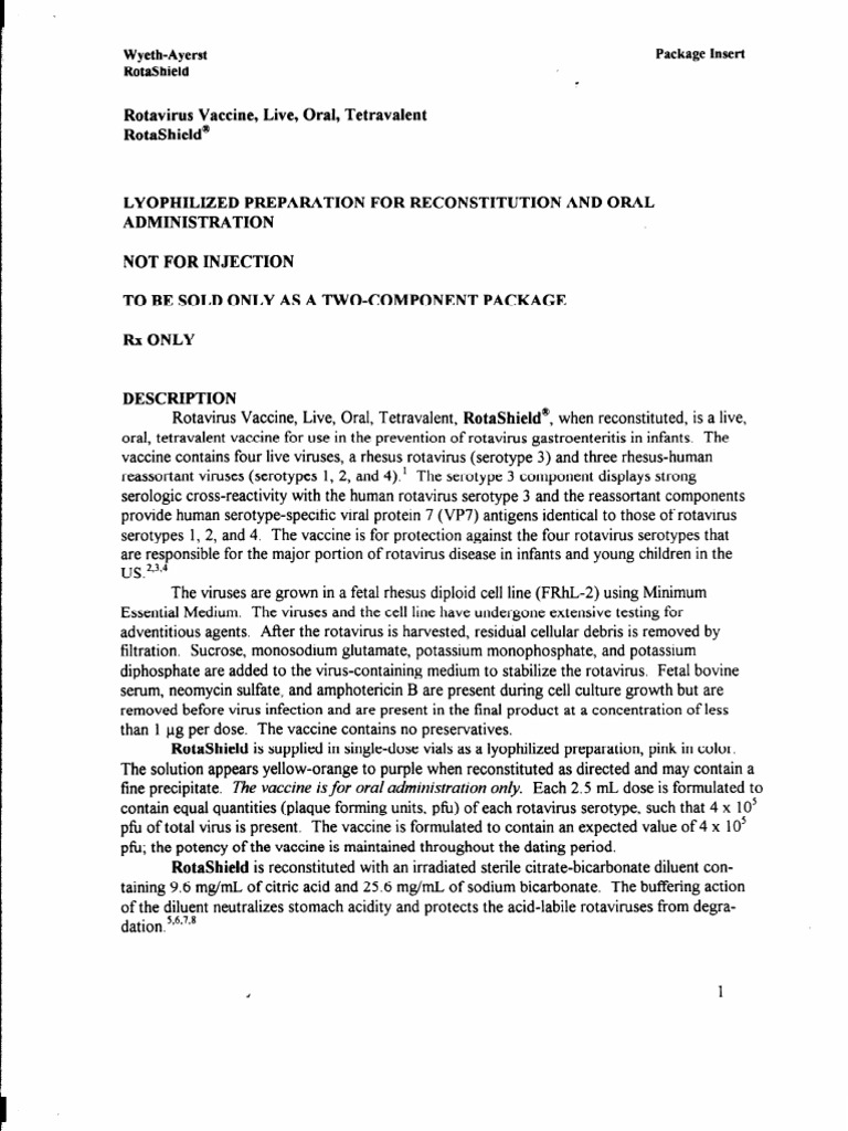 RotaShield Rotavirus Vaccine Insert | PDF | Vaccines | Immunodeficiency