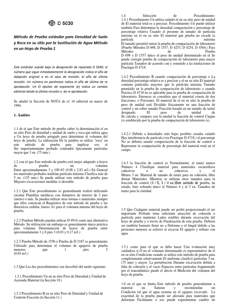 Método ASTM D 5030 para Densidad de Suelo | PDF | Densidad | Volumen