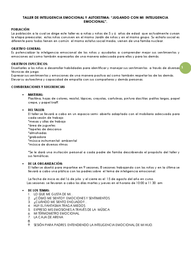 Taller de Inteligencia Emocional Infantil | PDF | Ira | Inteligencia ...