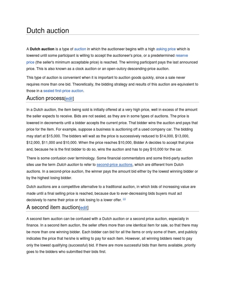 Dutch Auction | PDF | Auction | Economic Institutions