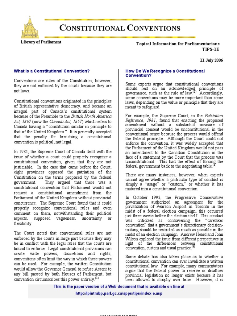 Constitutional Conventions Prime Minister Constitution