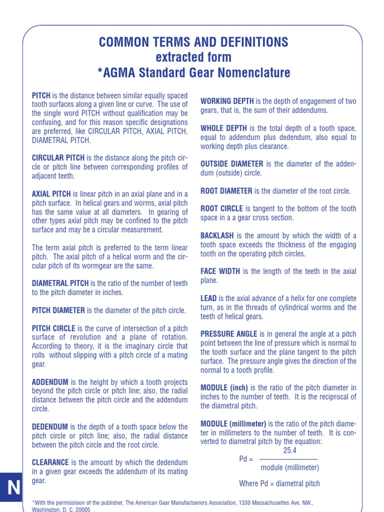 N007 Agma Gear Nomenclature Gear Geometry