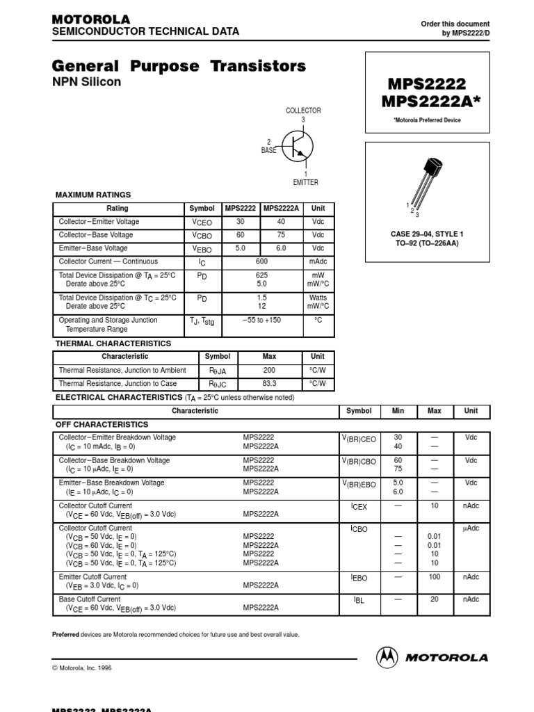mps2222a | Transistor | Bipolar Junction Transistor
