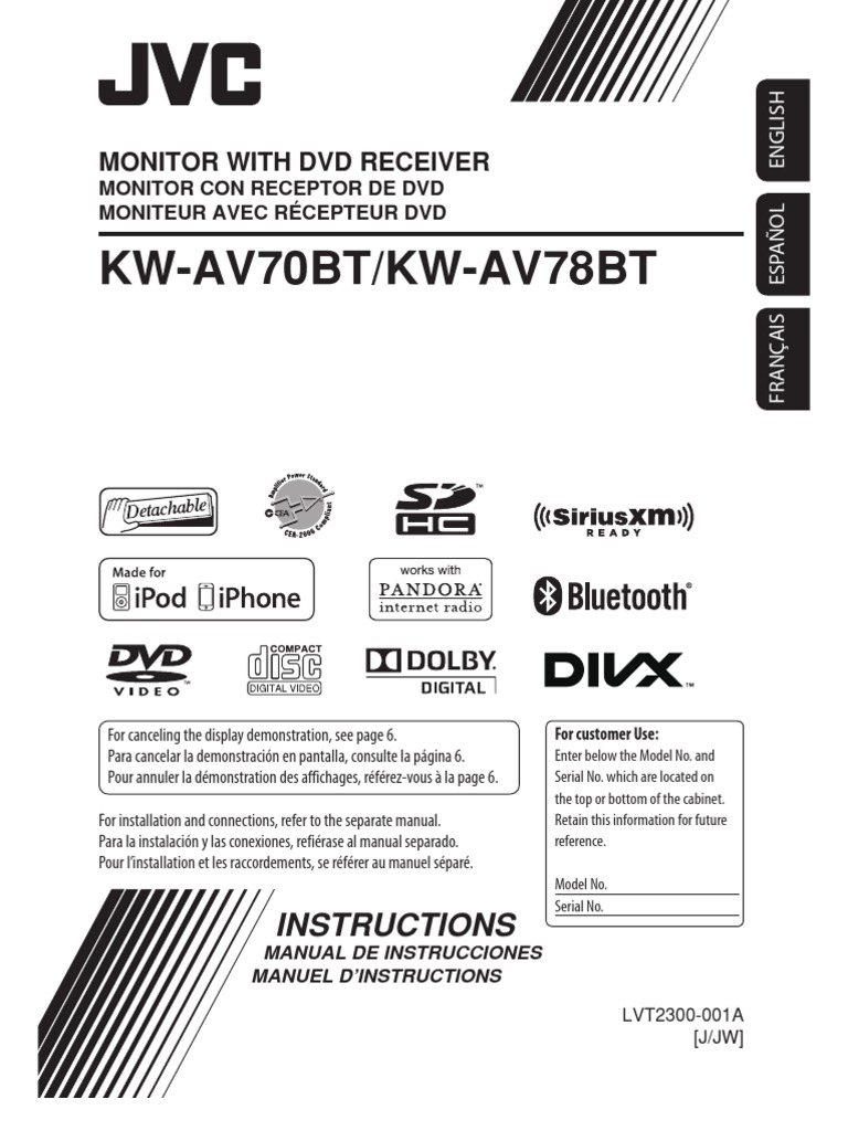 Manual Estereo Jvc Kw Av70bt Kw Av78bt I Pod I Phone