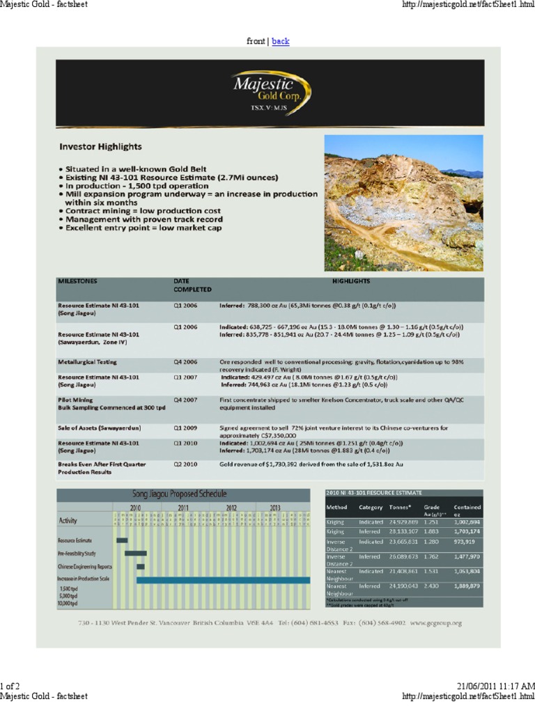 Majestic Gold Factsheet Overview | PDF