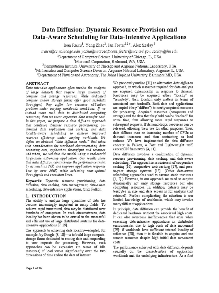 Data Diffusion Dynamic Resource Provision and | PDF | Scheduling ...