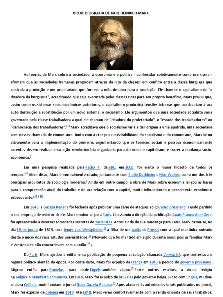 Breve Biografia de Karl Marx PDF Karl Marx Socialismo