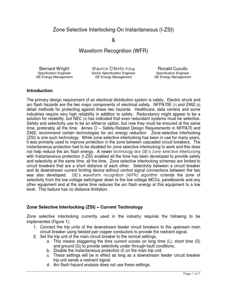 Zone Selective Interlocking On Instantaneous (IZSI) PDF PDF Electric Arc Power Engineering