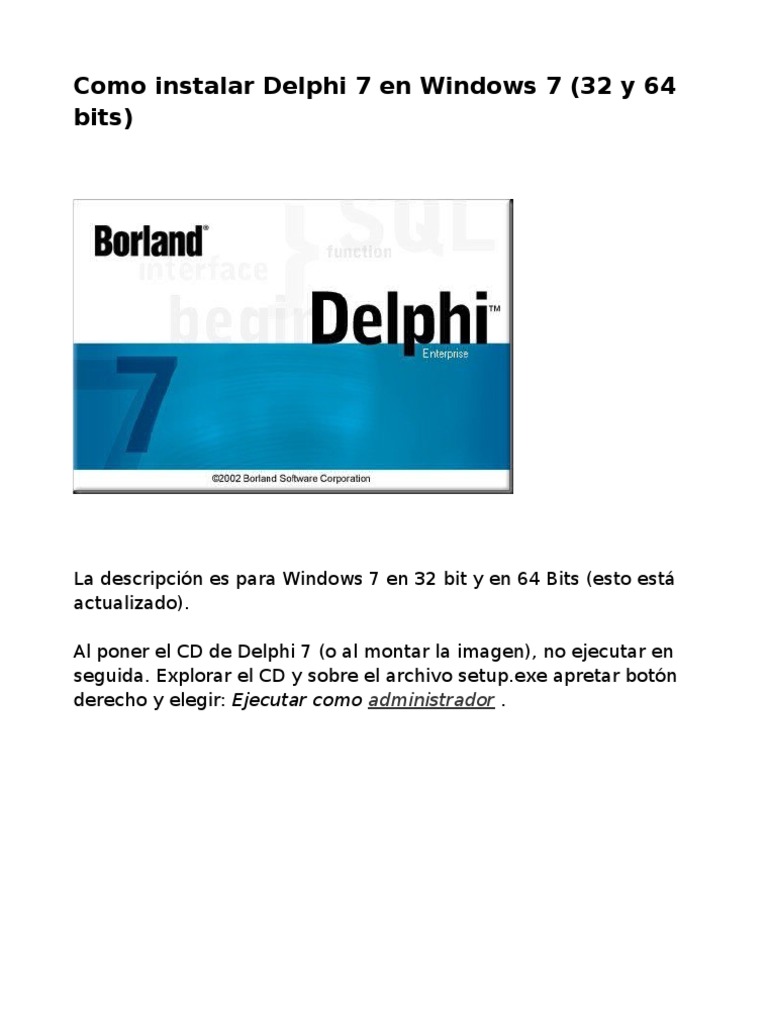 Instalar Delphi 7 en Windows 7 | PDF