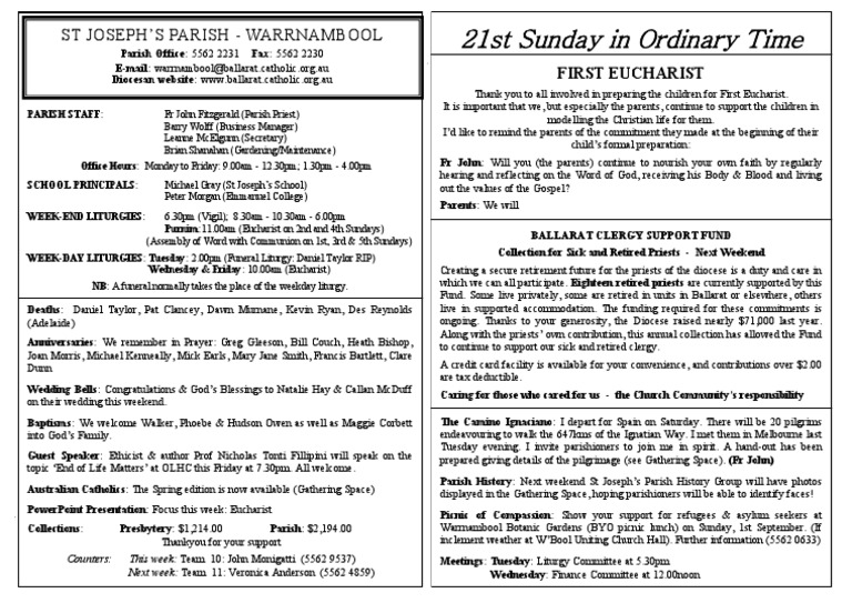 21st Sunday in Ordinary Time | PDF | Eucharist | Priest