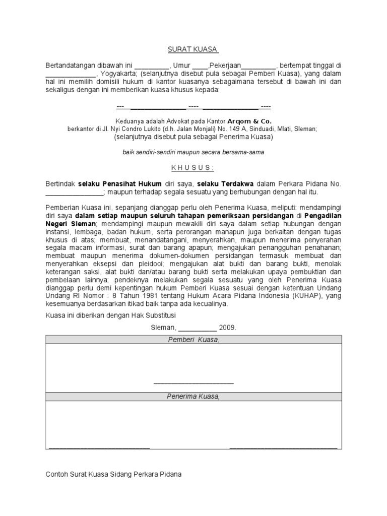 Surat Kuasa Khusus Perdata Pdf - SuratMenyurat.net